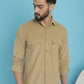Indian Needle Men's Standard Corduroy Cotton Shirt - Beige | Swadesiicart