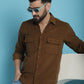 Indian Needle Men's Standard Corduroy Cotton Shirt - Brown | Swadesiicart