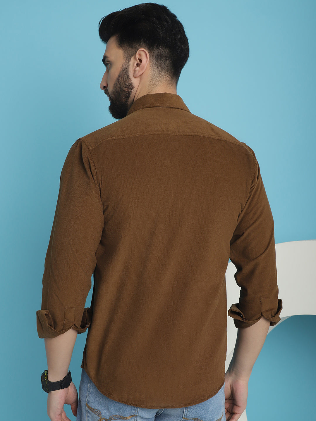 Indian Needle Men's Standard Corduroy Cotton Shirt - Brown | Swadesiicart