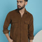 Indian Needle Men's Standard Corduroy Cotton Shirt - Brown | Swadesiicart