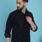 Indian Needle Men's Standard Corduroy Cotton Shirt - Navy Blue | Swadesiicart