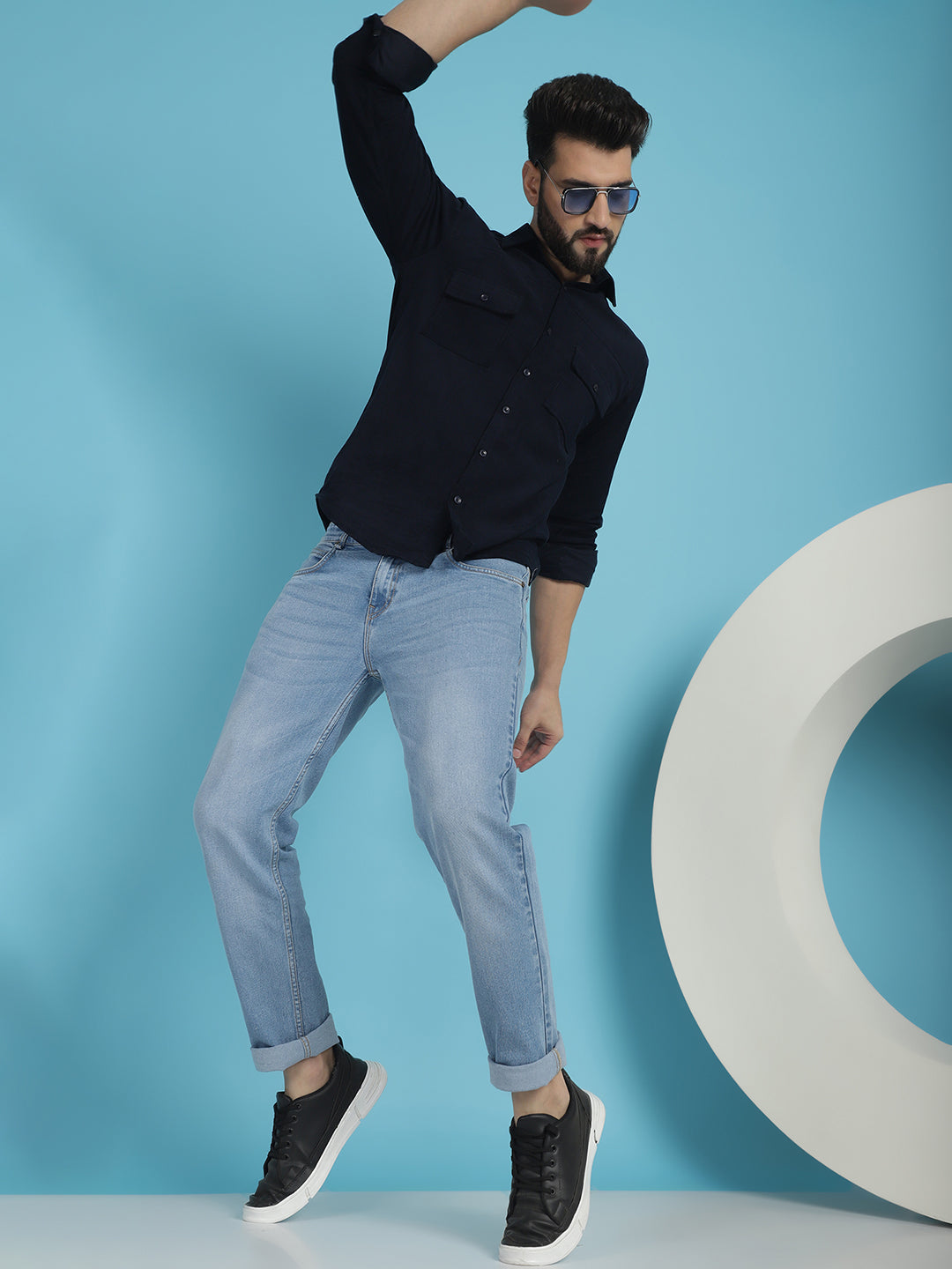 Indian Needle Men's Standard Corduroy Cotton Shirt - Navy Blue | Swadesiicart