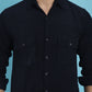 Indian Needle Men's Standard Corduroy Cotton Shirt - Navy Blue | Swadesiicart