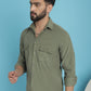 Indian Needle Men's Standard Corduroy Cotton Shirt - Pista | Swadesiicart