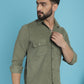 Indian Needle Men's Standard Corduroy Cotton Shirt - Pista | Swadesiicart