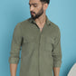 Indian Needle Men's Standard Corduroy Cotton Shirt - Pista | Swadesiicart