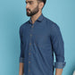 Indian Needle Men's Faded Cotton Denim Casual Shirt - Blue | Swadesiicart
