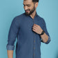 Indian Needle Men's Faded Cotton Denim Casual Shirt - Blue | Swadesiicart