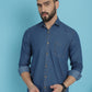 Indian Needle Men's Faded Cotton Denim Casual Shirt - Blue | Swadesiicart