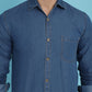 Indian Needle Men's Faded Cotton Denim Casual Shirt - Blue | Swadesiicart
