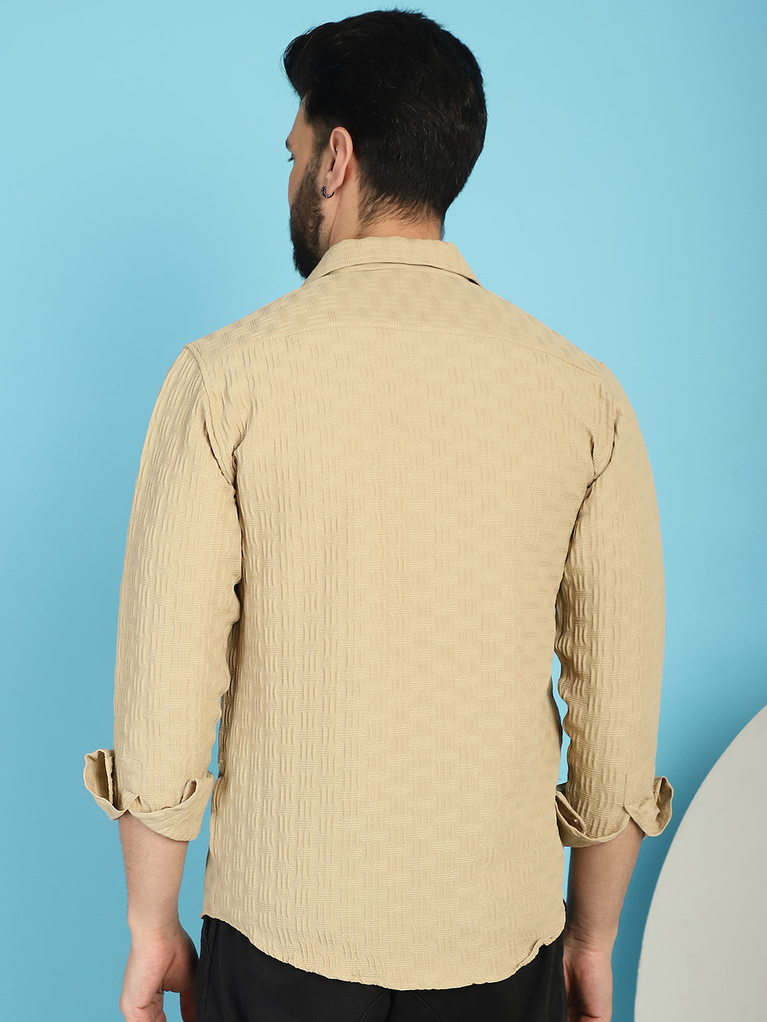 Indian Needle Men's Woven Design Casual Shirt - Beige | Swadesiicart