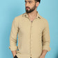Indian Needle Men's Woven Design Casual Shirt - Beige | Swadesiicart
