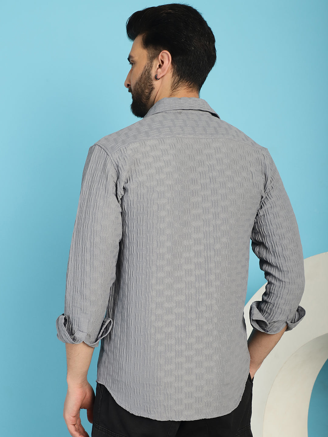 Indian Needle Men's Woven Design Casual Shirt - Light-Grey | Swadesiicart