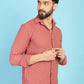 Indian Needle Men's Woven Design Casual Shirt - Peach | Swadesiicart