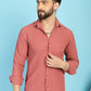 Indian Needle Men's Woven Design Casual Shirt - Peach | Swadesiicart