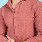 Indian Needle Men's Woven Design Casual Shirt - Peach | Swadesiicart