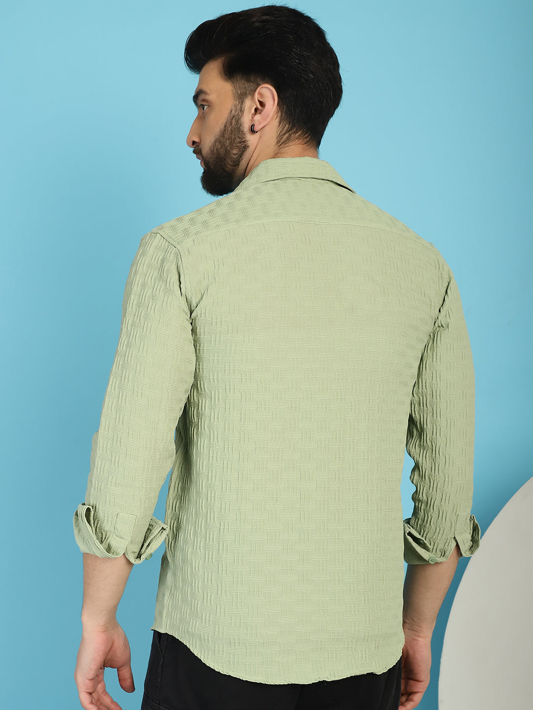 Indian Needle Men's Woven Design Casual Shirt - Pista | Swadesiicart