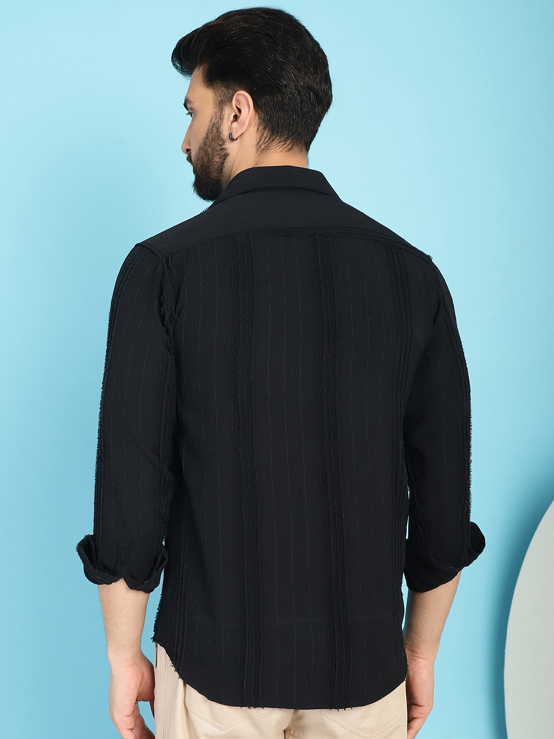 Indian Needle Men's Self Design Casual Shirt - Black | Swadesiicart