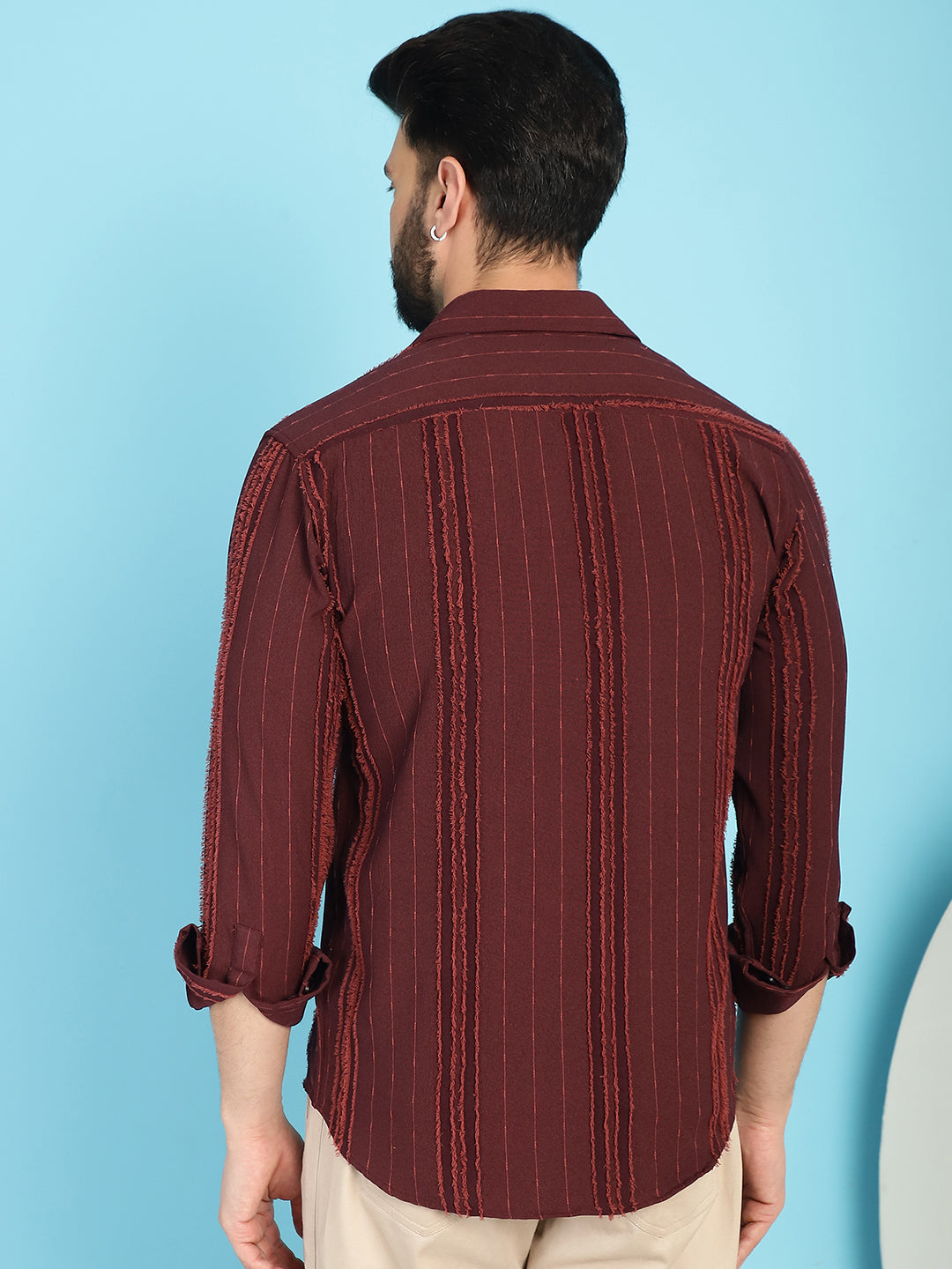 Indian Needle Men's Self Design Casual Shirt - Brown | Swadesiicart