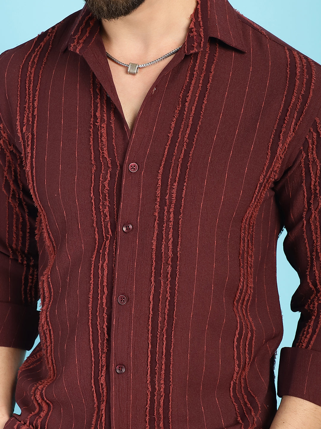 Indian Needle Men's Self Design Casual Shirt - Brown | Swadesiicart
