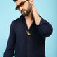 Indian Needle Men's Self Design Casual Shirt - Navy Blue | Swadesiicart