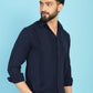 Indian Needle Men's Self Design Casual Shirt - Navy Blue | Swadesiicart
