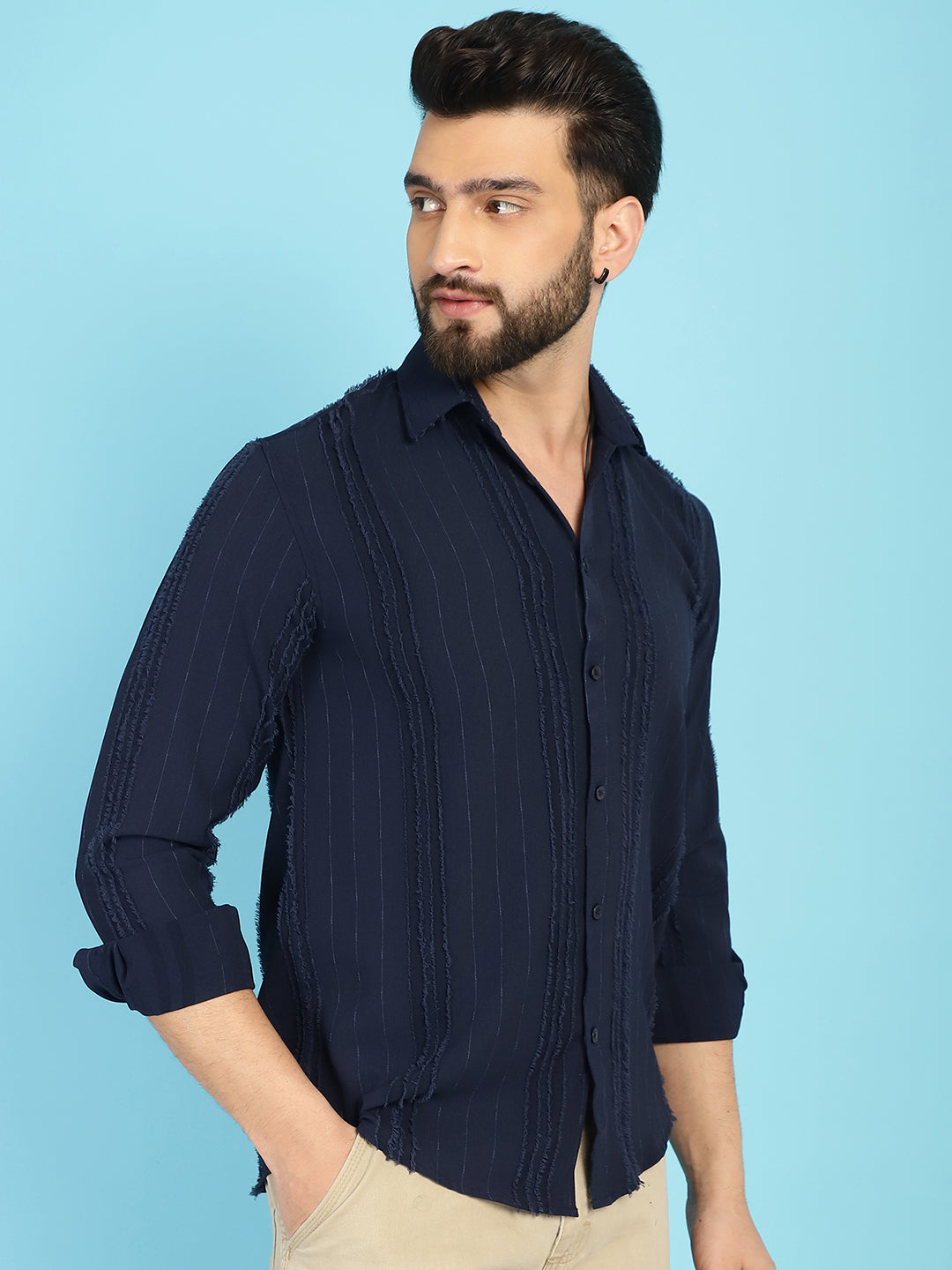 Indian Needle Men's Self Design Casual Shirt - Navy Blue | Swadesiicart
