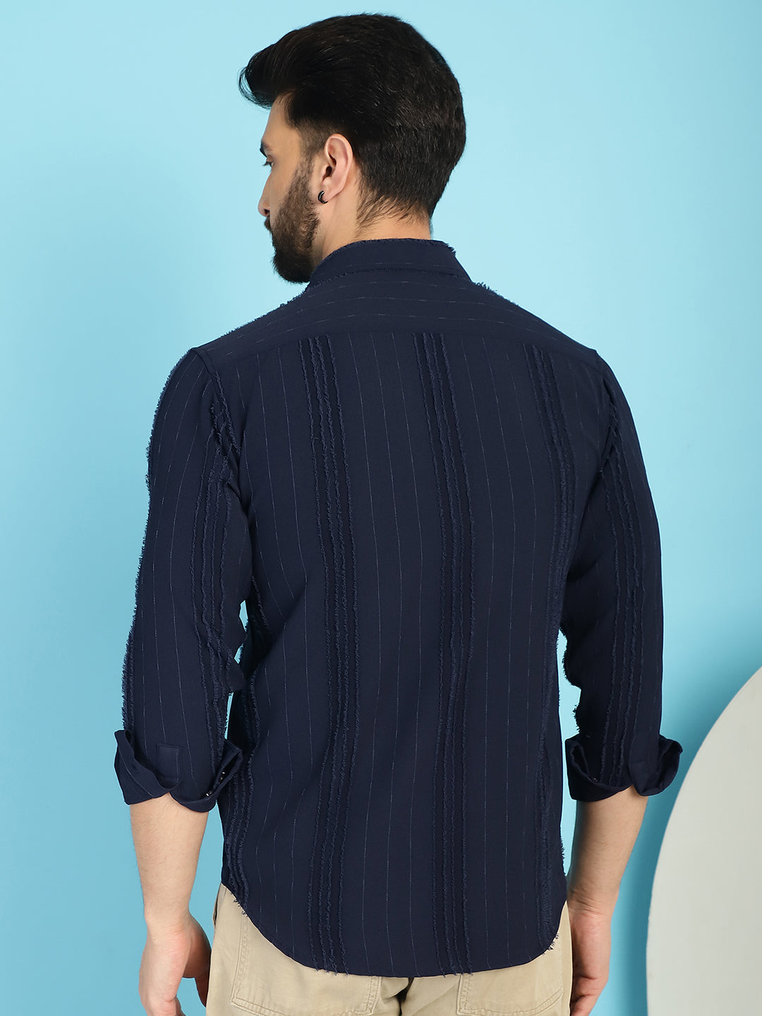 Indian Needle Men's Self Design Casual Shirt - Navy Blue | Swadesiicart