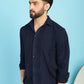 Indian Needle Men's Self Design Casual Shirt - Navy Blue | Swadesiicart