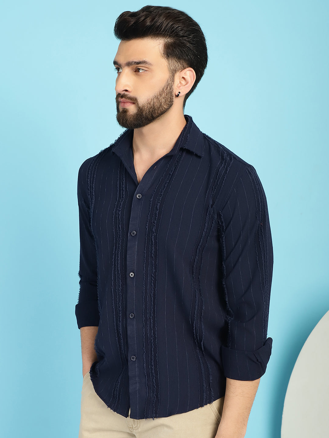 Indian Needle Men's Self Design Casual Shirt - Navy Blue | Swadesiicart