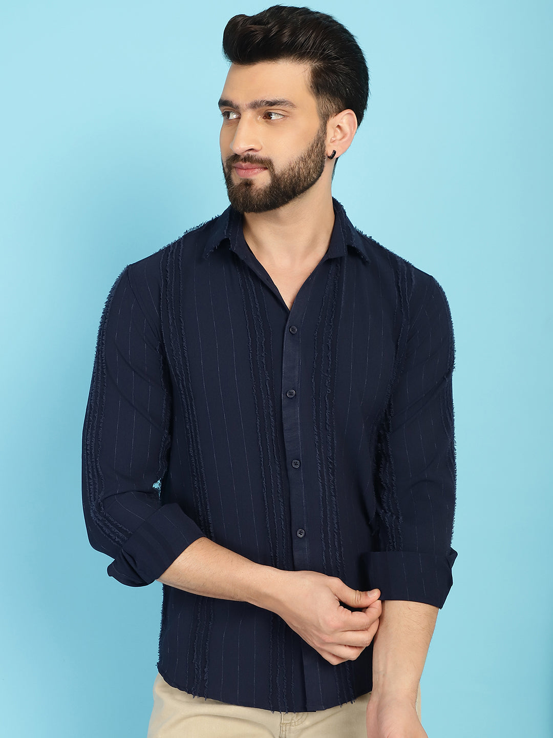 Indian Needle Men's Self Design Casual Shirt - Navy Blue | Swadesiicart