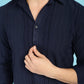 Indian Needle Men's Self Design Casual Shirt - Navy Blue | Swadesiicart