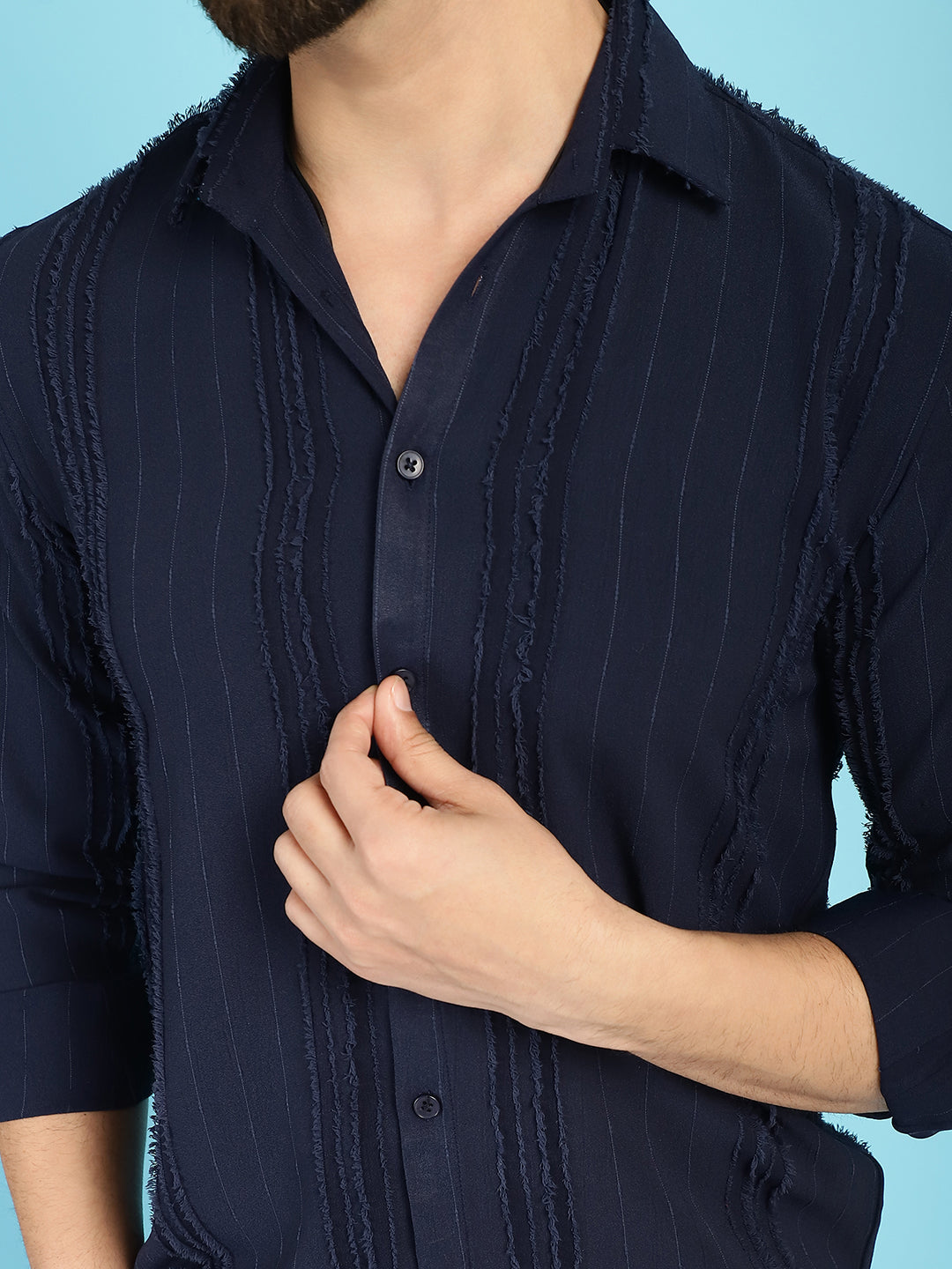 Indian Needle Men's Self Design Casual Shirt - Navy Blue | Swadesiicart
