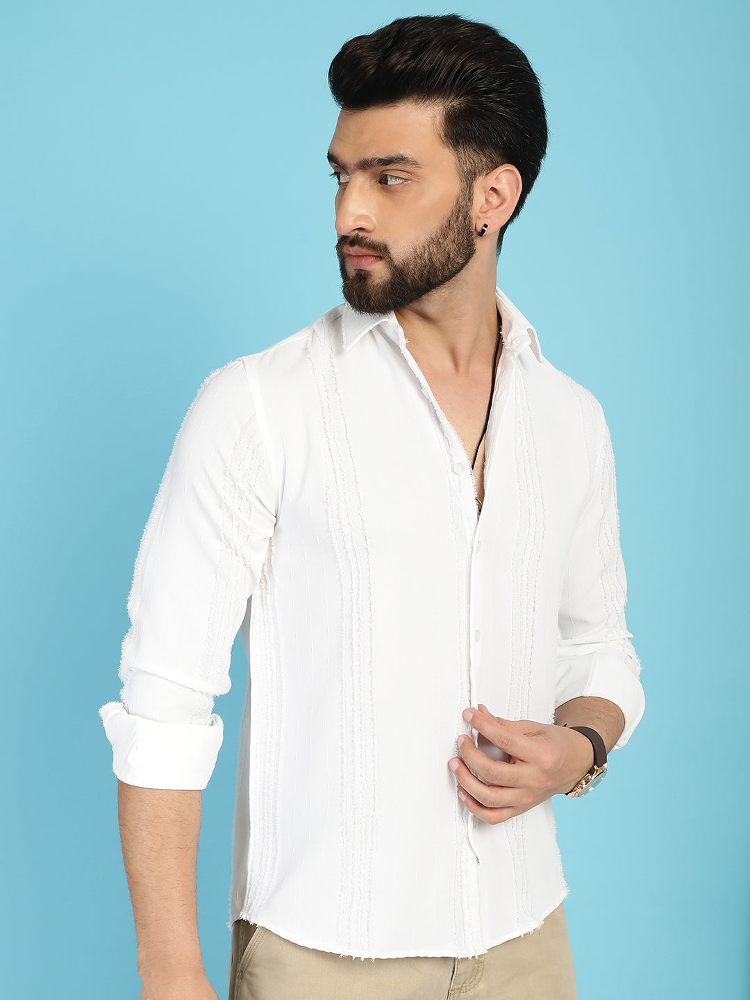 Indian Needle Men's Self Design Casual Shirt - White | Swadesiicart