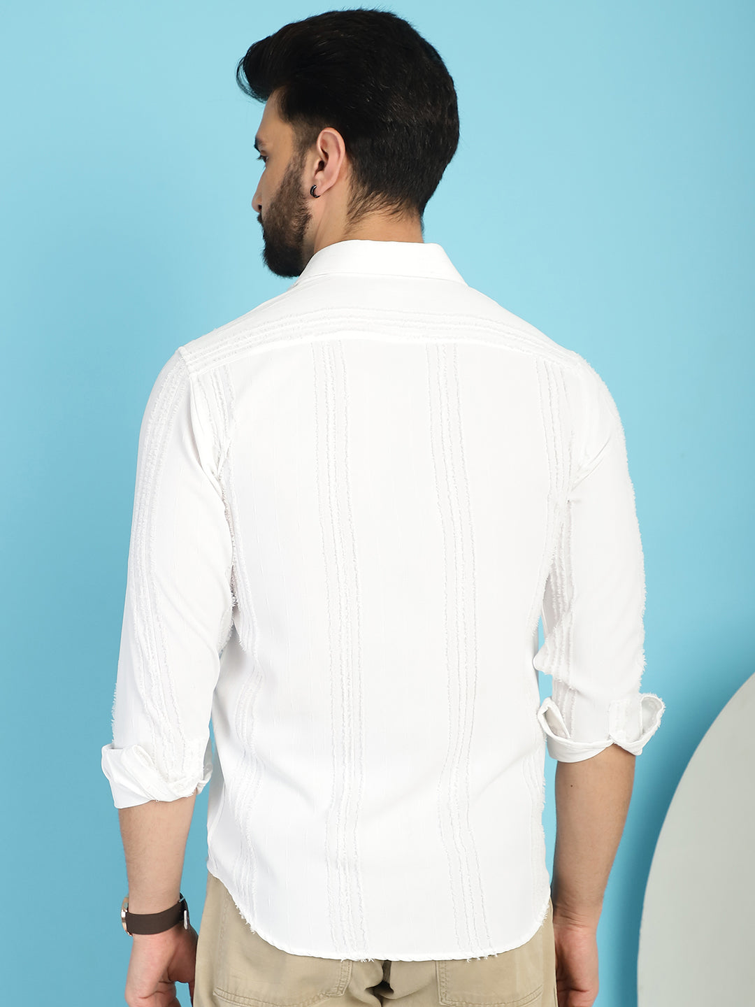 Indian Needle Men's Self Design Casual Shirt - White | Swadesiicart