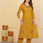Mustered Viscose Chanderi Embroidered Stitched Suit With Dupatta - Tanisha | Swadesiicart