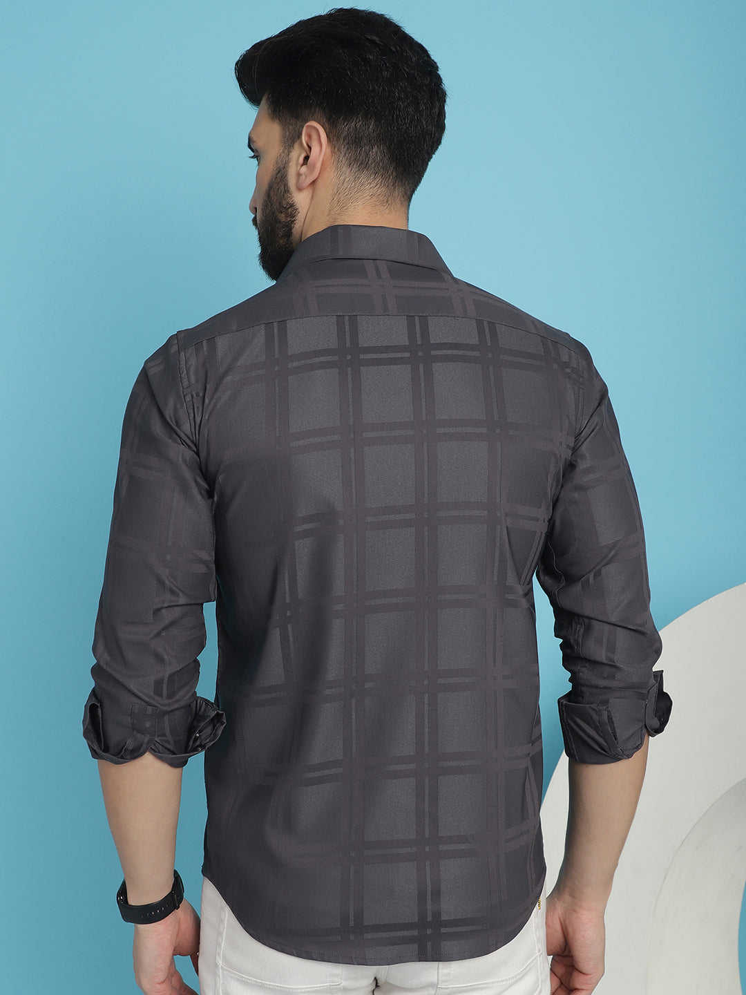 Indian Needle Men's Charcoal Grey Checked Casual Shirt | Swadesiicart