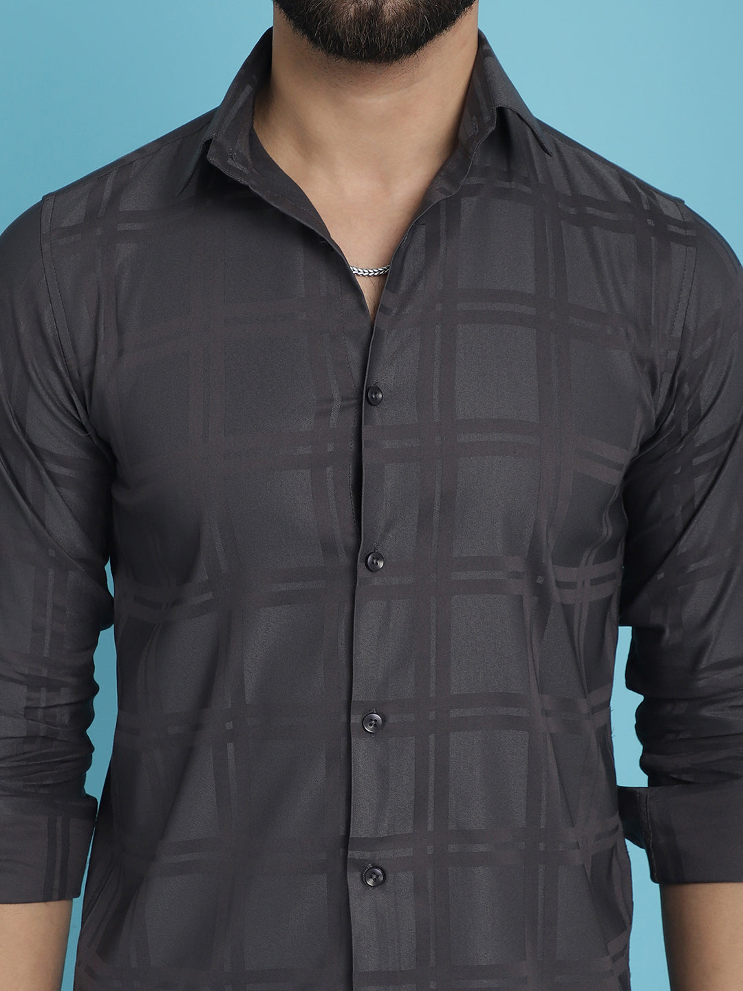 Indian Needle Men's Charcoal Grey Checked Casual Shirt | Swadesiicart