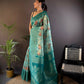 Joban Fashion Teal Floral Motifs Banarasi Silk Sarees | Swadesiicart