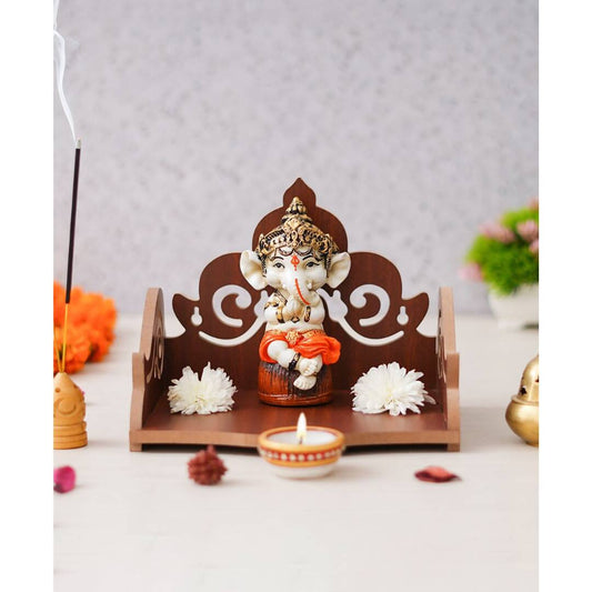 eCraftIndia Brown Decorative Beautiful Wooden Pooja Temple | Swadesiicart