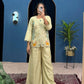 Teeya Creation Cream Color Shimmer Silk Embroidery Work Fully Stitched Co-Ord Set - Swadesiicart