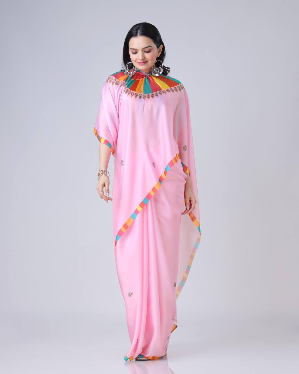 Teeya Creation Pink Color Japan Satin Silk Digital Print Ready To Wear Saree | Swadesiicart