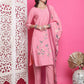 Jyoti Fashion Women's Pink Muslin Floral Print with Jari & Crystal work Kurta with Trouser & Dupatta | Swadesiicart