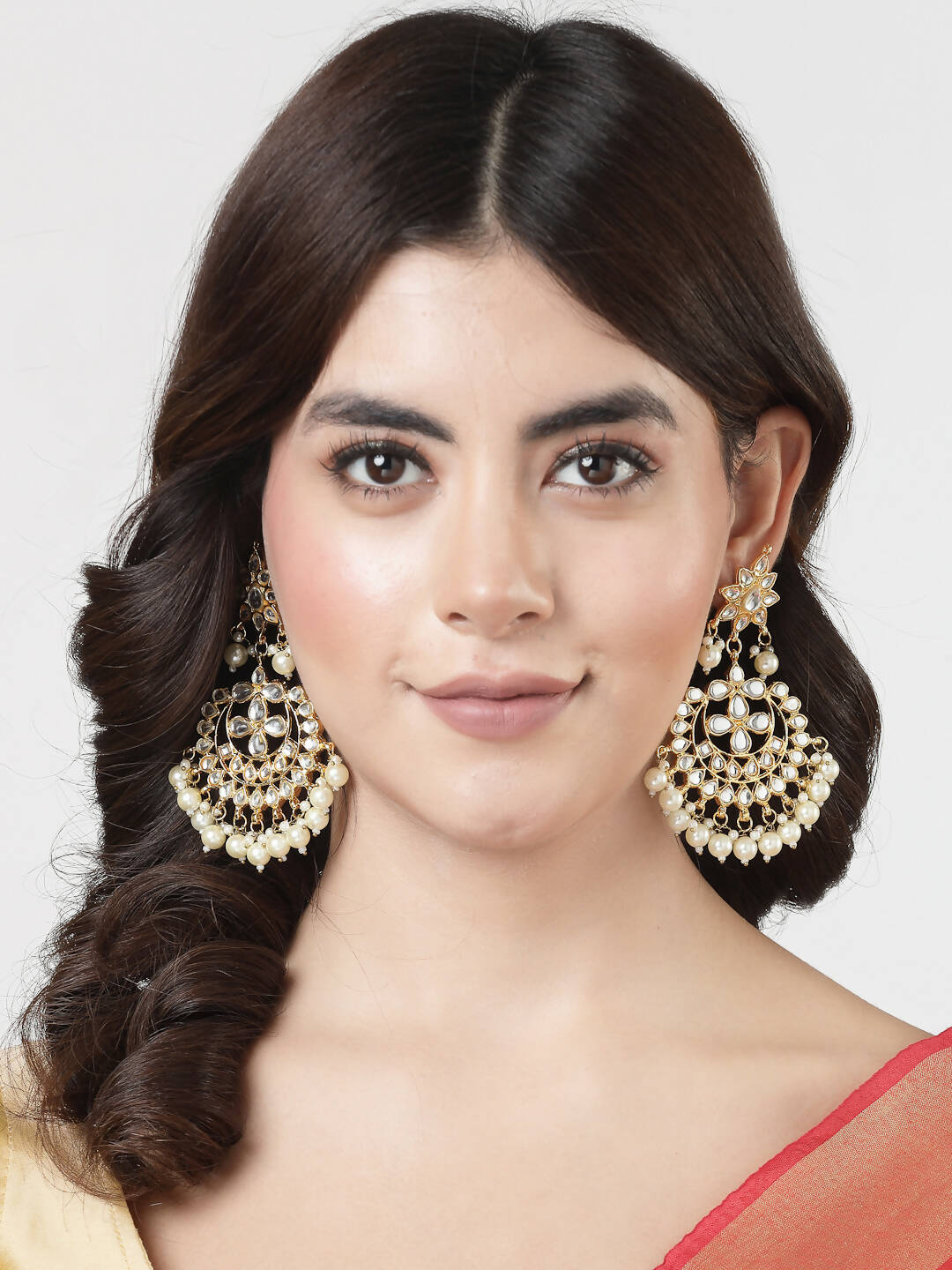 NVR Women's Gold-Polished Kundan Chandbali Earrings | Swadesiicart