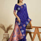 Vishnu Weaves Women's Royal-blue Banarasi Silk Zari Woven Saree with Blouse - Swadesiicart