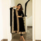 trueBrowns Black Velvet Flared Embroidered Kurta | Swadesiicart