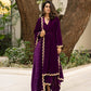 trueBrowns Wine Velvet Lace Kurta Pant Set | Relove - Swadesiicart