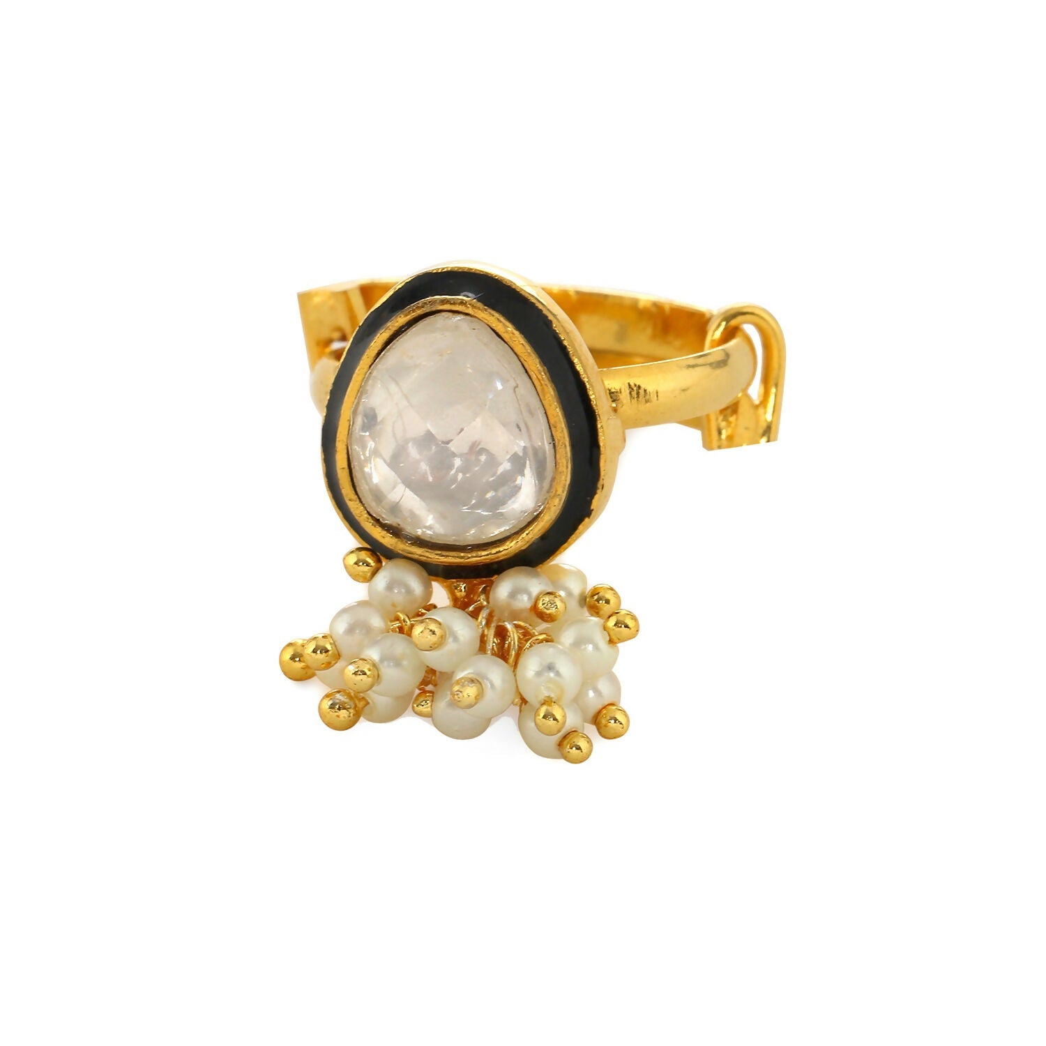 Kundan Ring with Pearls (Gold) - Ruby Raang | Swadesiicart