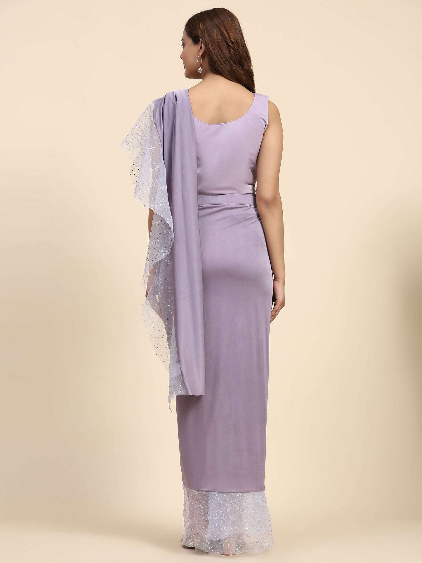 Light Purple Lycra Solid Ready to Wear Saree with stitched Blouse - Nita | Swadesiicart