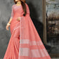 Shree Shyam Fashion Elegant Peach Woven Linen Saree with Contrast Zari Border & Tassels - Soft & Breathable Party Wear